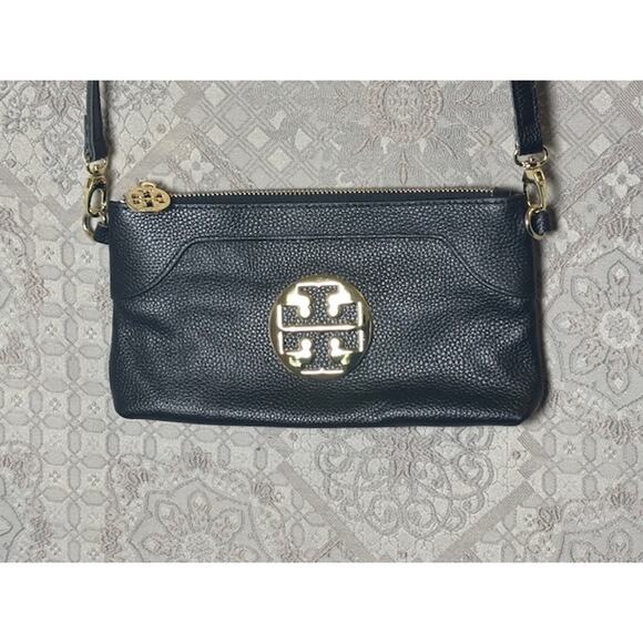 Tory Burch Shoulder Bag Clutch Black Leather EUC Crossbody Interior Wallet - Picture 4 of 5